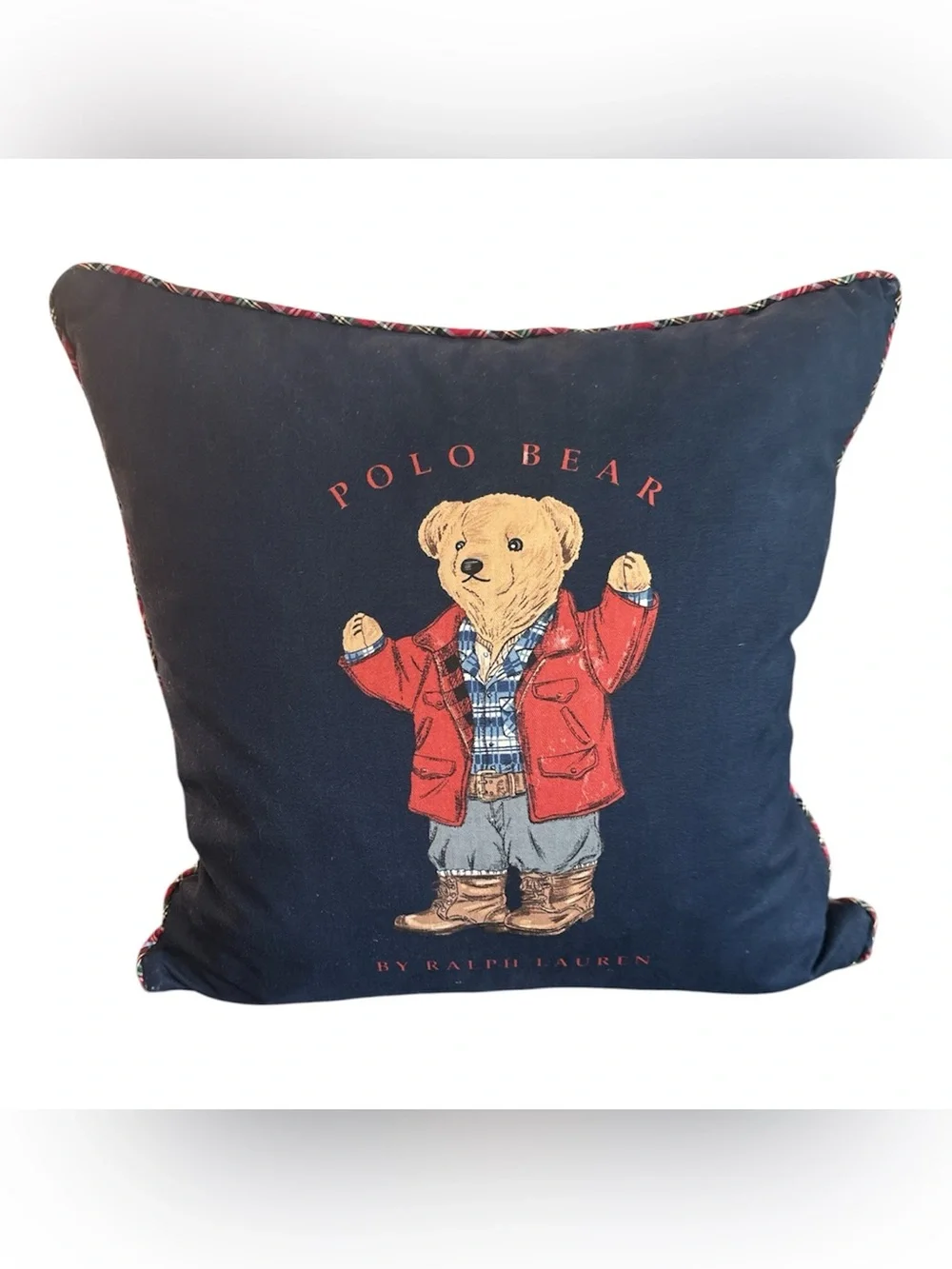 Ralph Lauren Navy 20” Goose Down Pillow with Red-Jacket Polo Bear